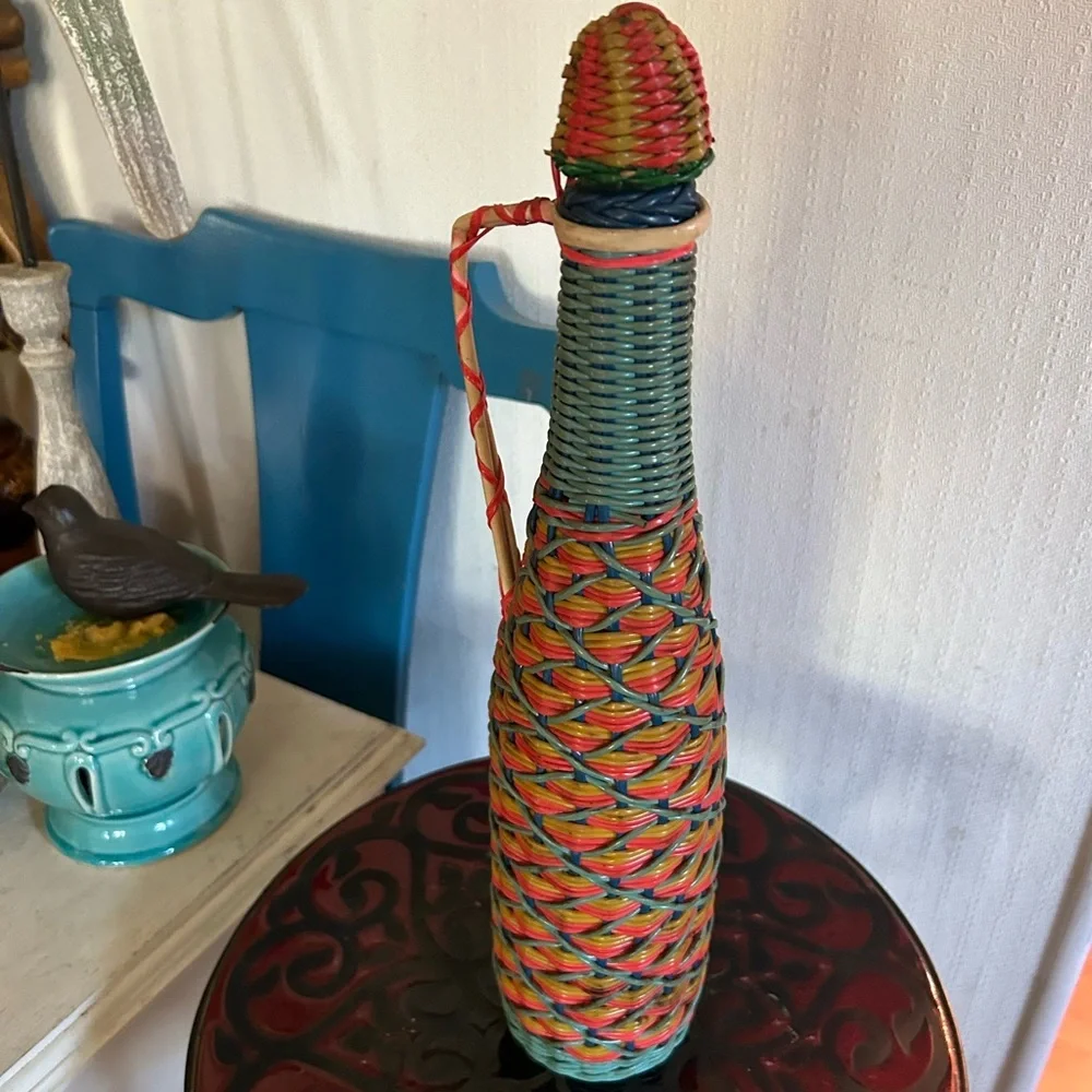 Vintage Scoubidou Glass Bottle Made In Spain